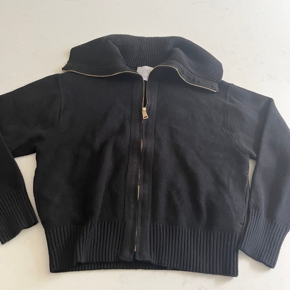 Zara Girls Black Knit Full Zip Cardigan Sweater Preppy Classic Size 11-12